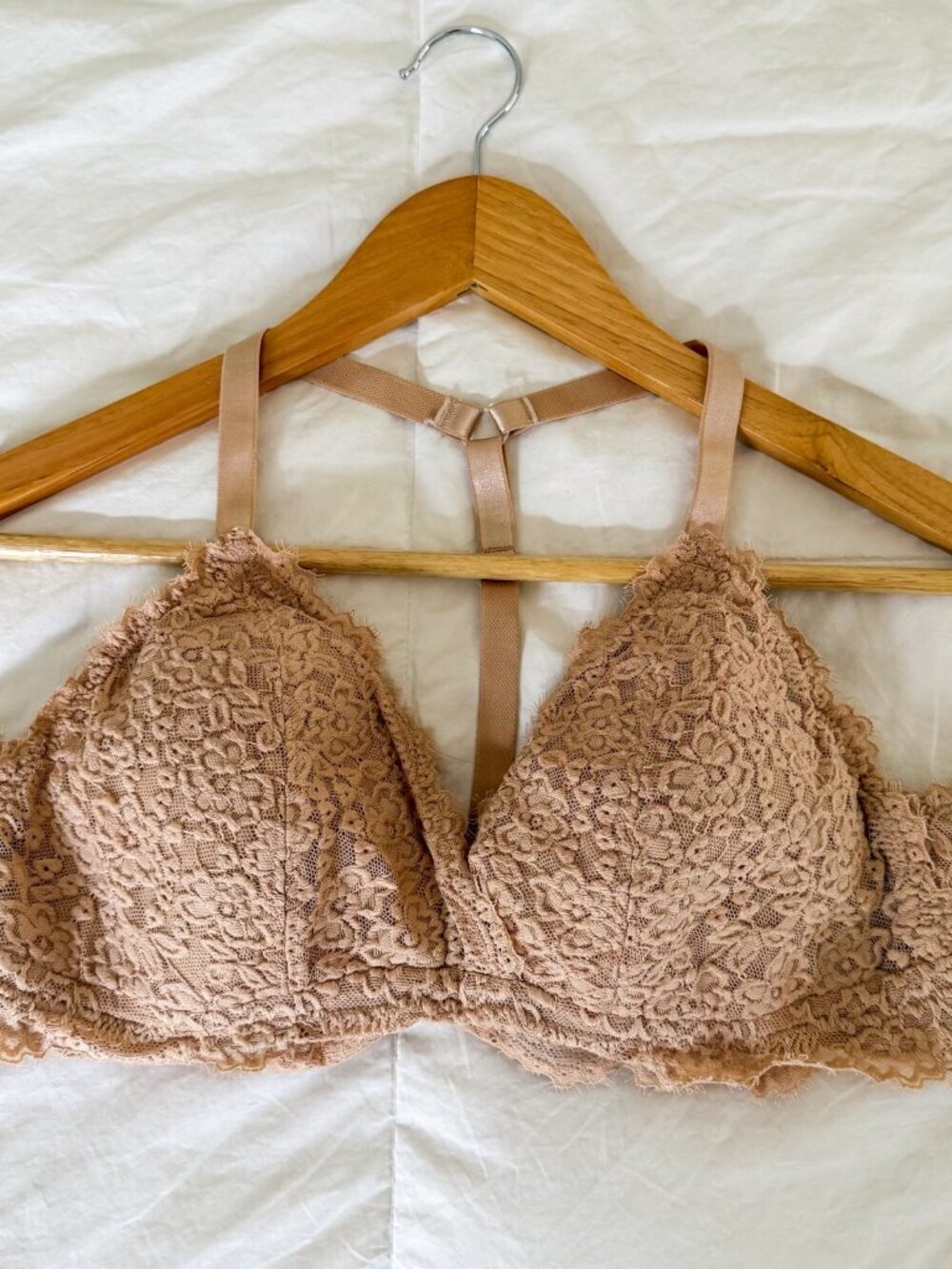 Aerie Lace Bralette Nude Beige Floral Padded Wireless Bra XL